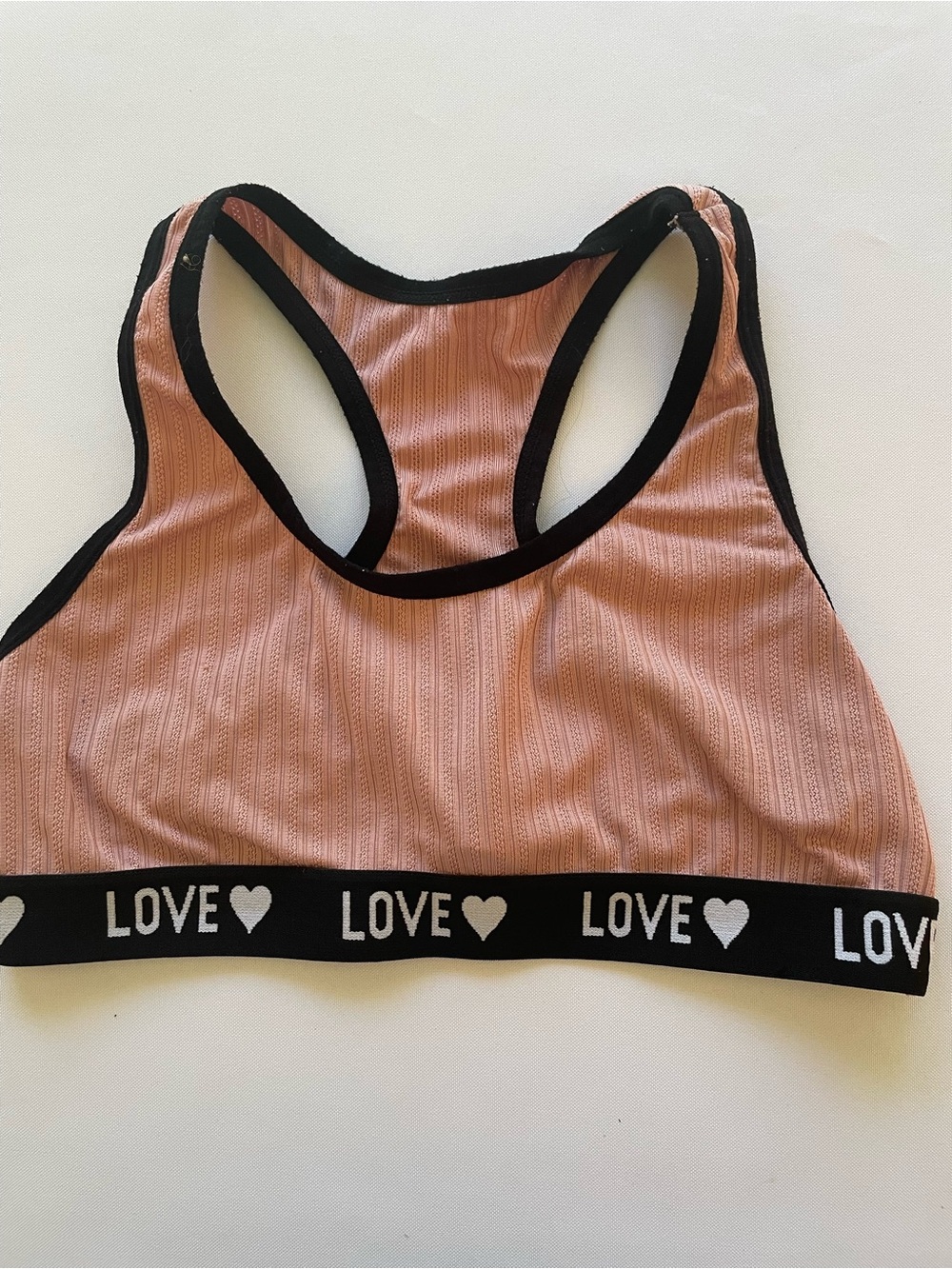 🔥 Pink LOVE Racerback Sports Bra Black Trim